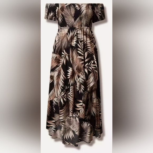 Torrid Black and Cream Tropical Midi Dress - Picture 2 of 9